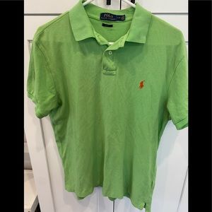 Polo Ralph Lauren Slim Fit Mesh Polo Shirt Green with Orange Horse Size L